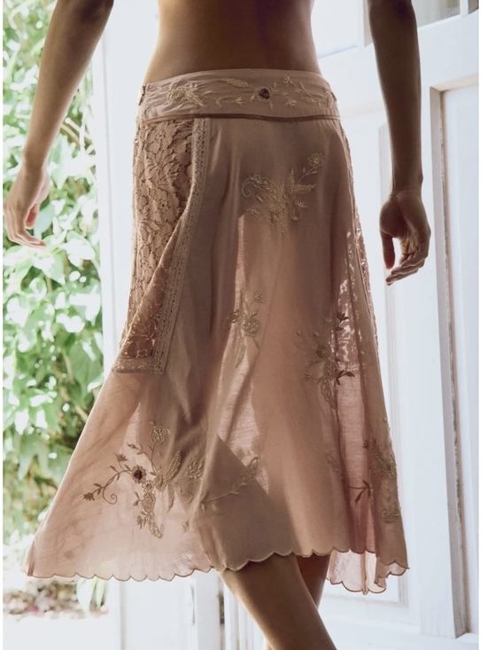 Zara Dresses & Skirts - Zara Limited Edition Embroidered Floral & Lace Midi Skirt - Blush Pink